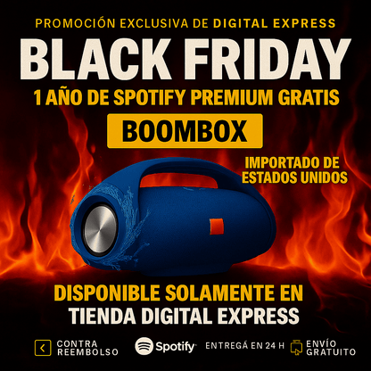¡POTENCIA Y SONIDO IMBATIBLES! ¡El BOOMBOX HA LLEGADO! +1 Año de Suscripción a Spotify Premium Gratis 🔥Black Friday🔥