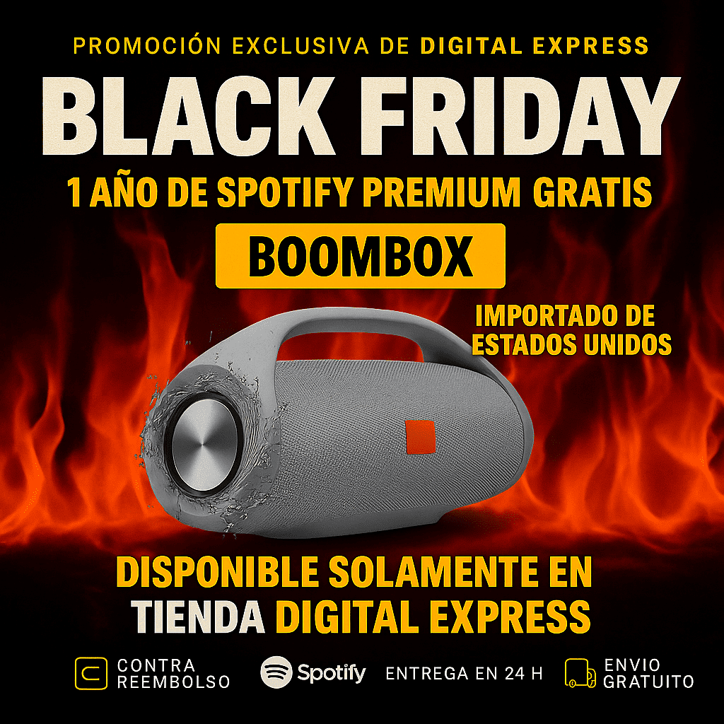 ¡POTENCIA Y SONIDO IMBATIBLES! ¡El BOOMBOX HA LLEGADO! +1 Año de Suscripción a Spotify Premium Gratis 🔥Black Friday🔥