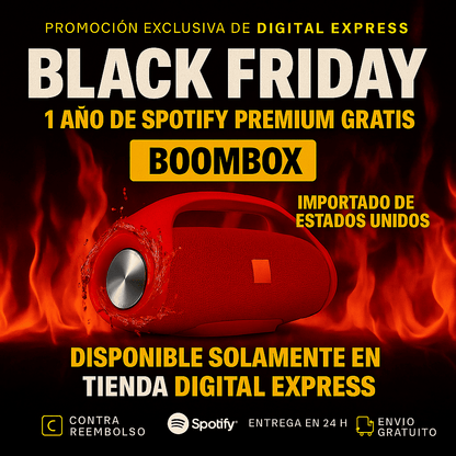 ¡POTENCIA Y SONIDO IMBATIBLES! ¡El BOOMBOX HA LLEGADO! +1 Año de Suscripción a Spotify Premium Gratis 🔥Black Friday🔥